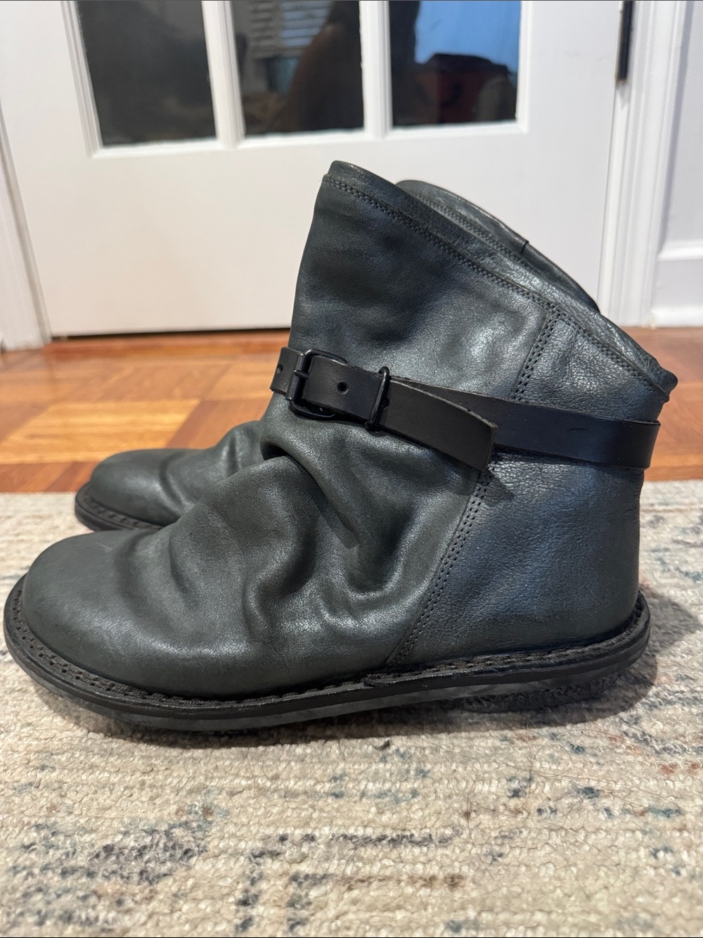 Trippen Women's Black Leather Ankle Booties with Buckle Strap